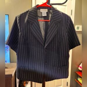 Pride & Joy sz 16 short sleeve pin stripe 2 button/2 pocket black blazer